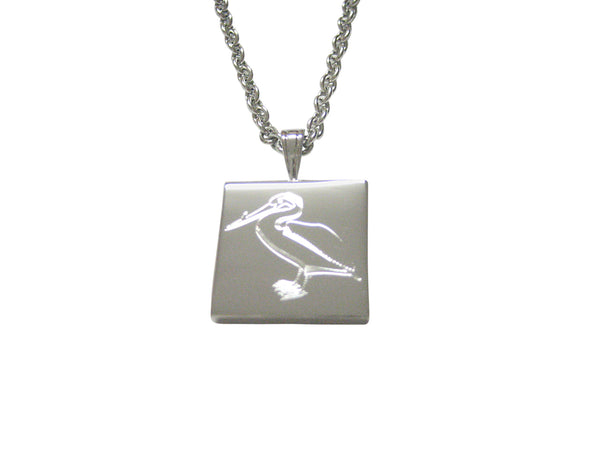 Silver Toned Etched Standing Pelican Bird Pendant Necklace