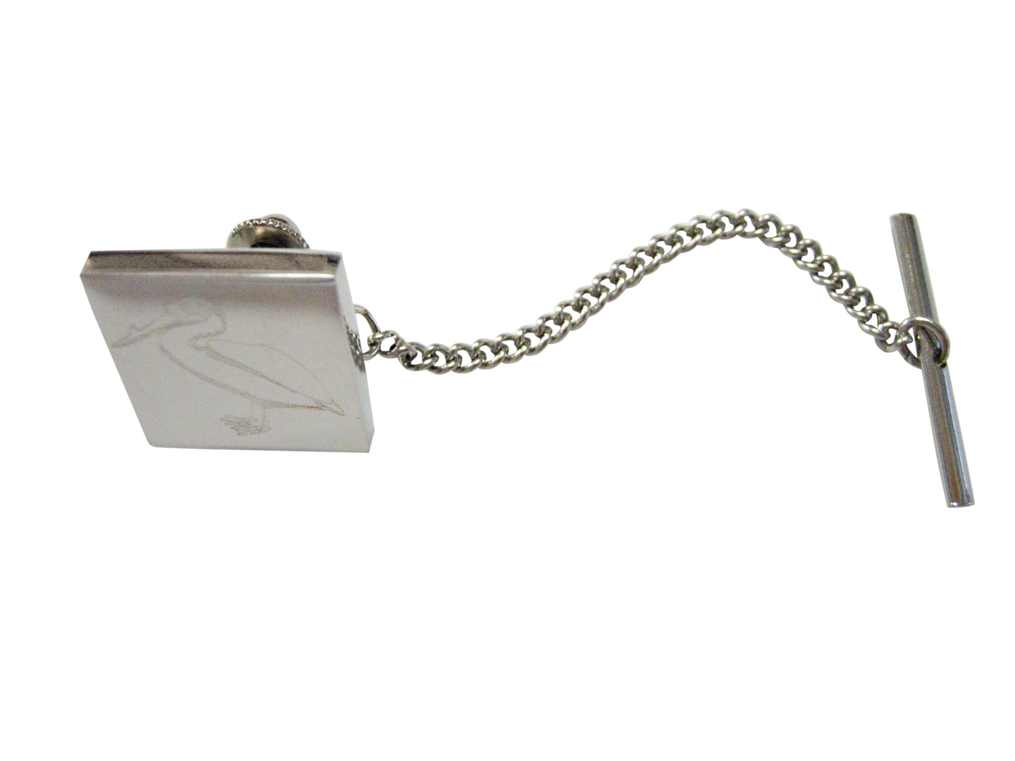 Silver Toned Etched Standing Pelican Bird Tie Tack