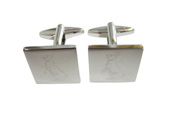 Silver Toned Etched Standing Rabbit Cufflinks