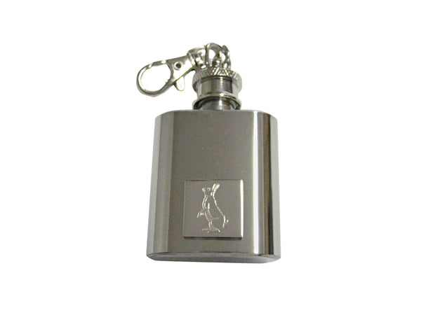 Silver Toned Etched Standing Rabbit 1 Oz. Stainless Steel Key Chain Flask