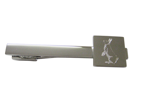 Silver Toned Etched Standing Rabbit Square Tie Clip