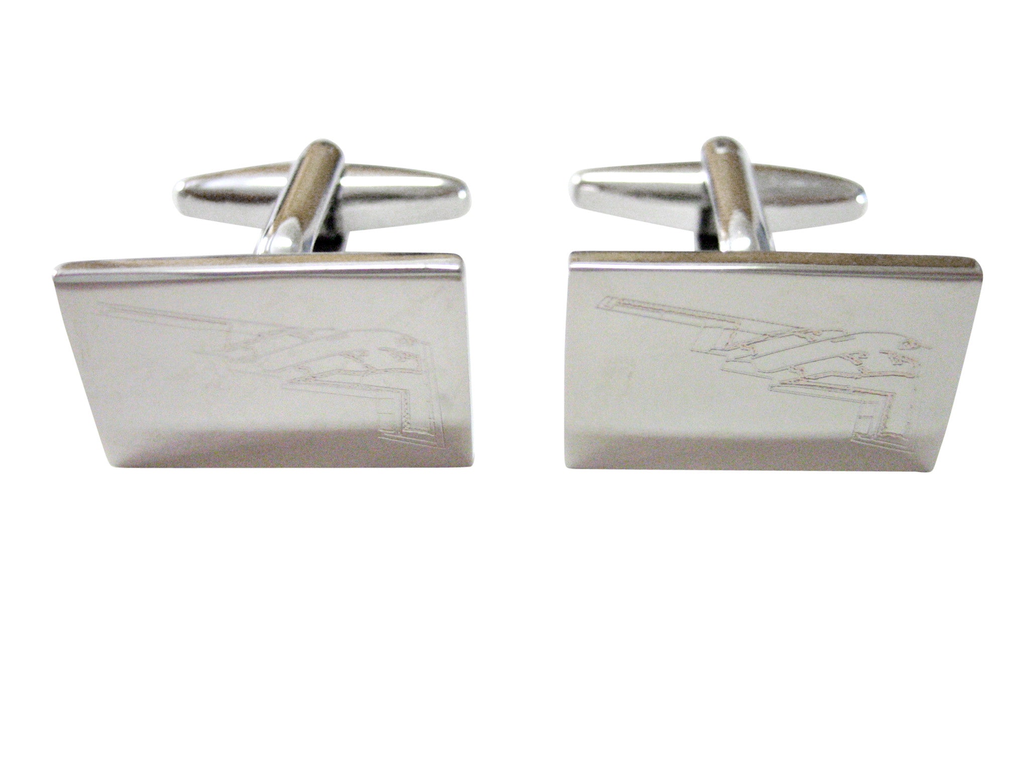 Silver Toned Etched Stealth Bomber Plane Cufflinks