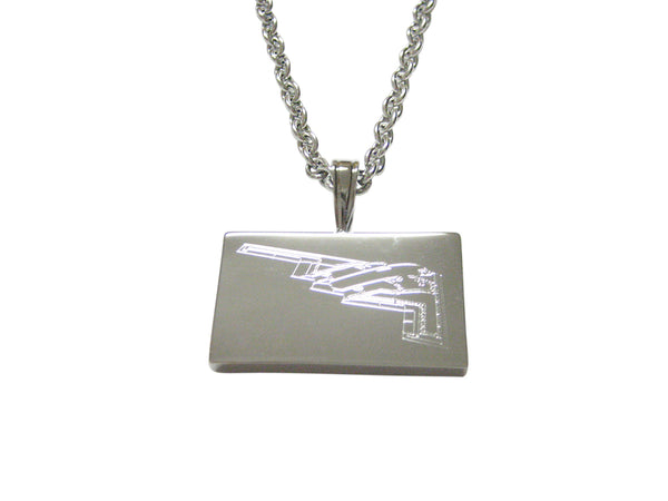Silver Toned Etched Stealth Bomber Plane Pendant Necklace