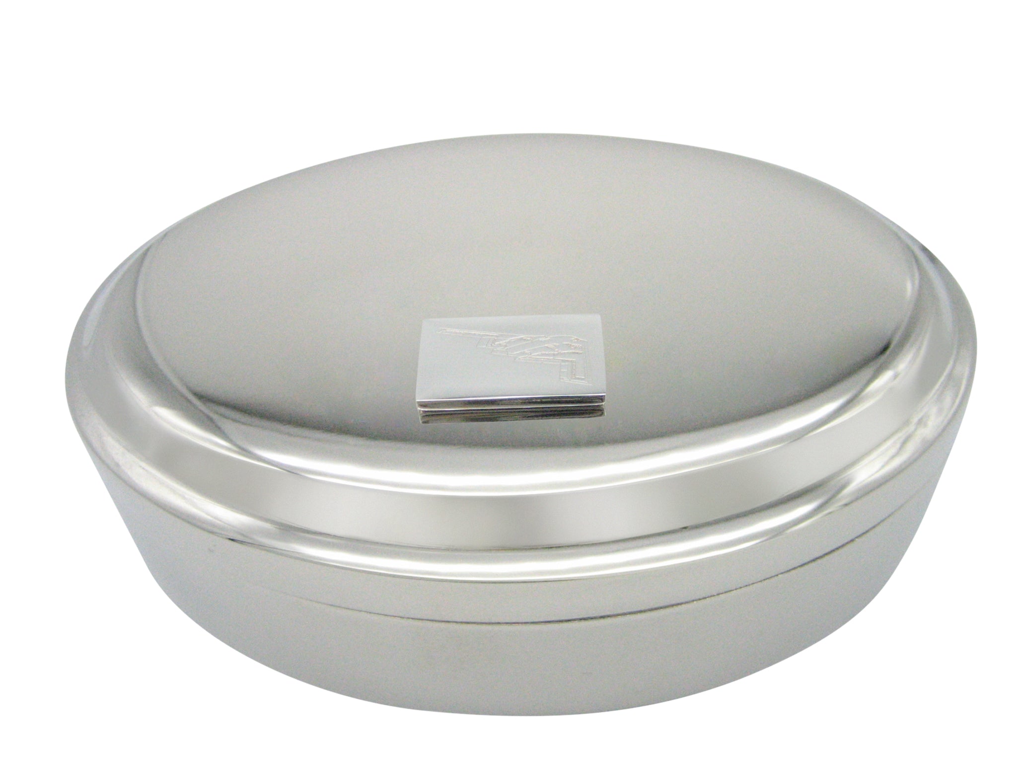 Silver Toned Etched Stealth Bomber Plane Pendant Oval Trinket Jewelry Box