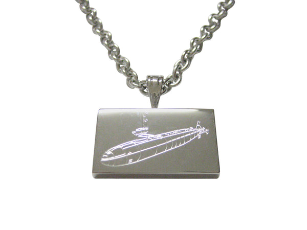 Silver Toned Etched Submarine Pendant Necklace