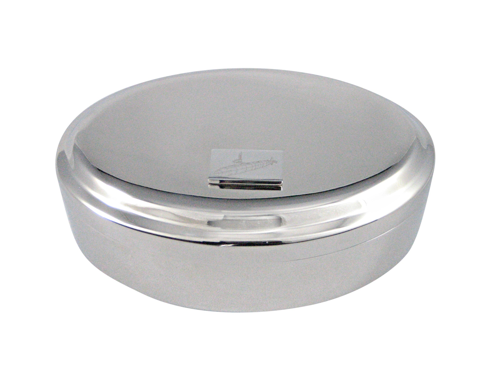 Silver Toned Etched Submarine Pendant Oval Trinket Jewelry Box