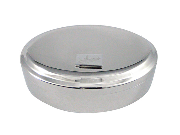 Silver Toned Etched Submarine Pendant Oval Trinket Jewelry Box