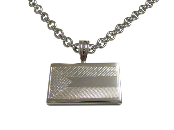 Silver Toned Etched Sudan Flag Pendant Necklace