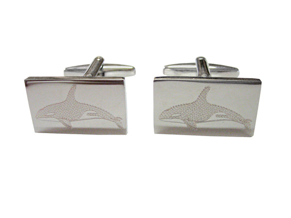 Silver Toned Etched Swimming Killer Whale Orca Cufflinks