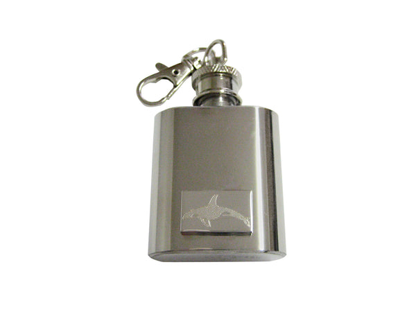 Silver Toned Etched Swimming Killer Whale Orca 1 Oz. Stainless Steel Key Chain Flask