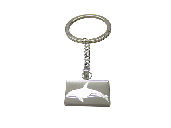 Silver Toned Etched Swimming Killer Whale Orca Keychain