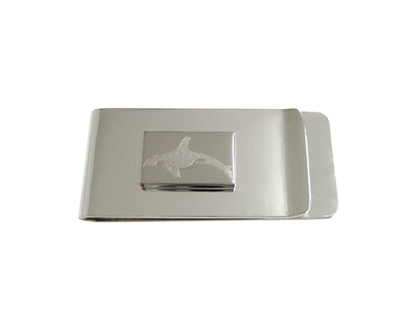 Silver Toned Etched Swimming Killer Whale Orca Money Clip