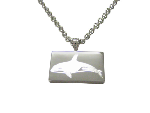 Silver Toned Etched Swimming Killer Whale Orca Pendant Necklace
