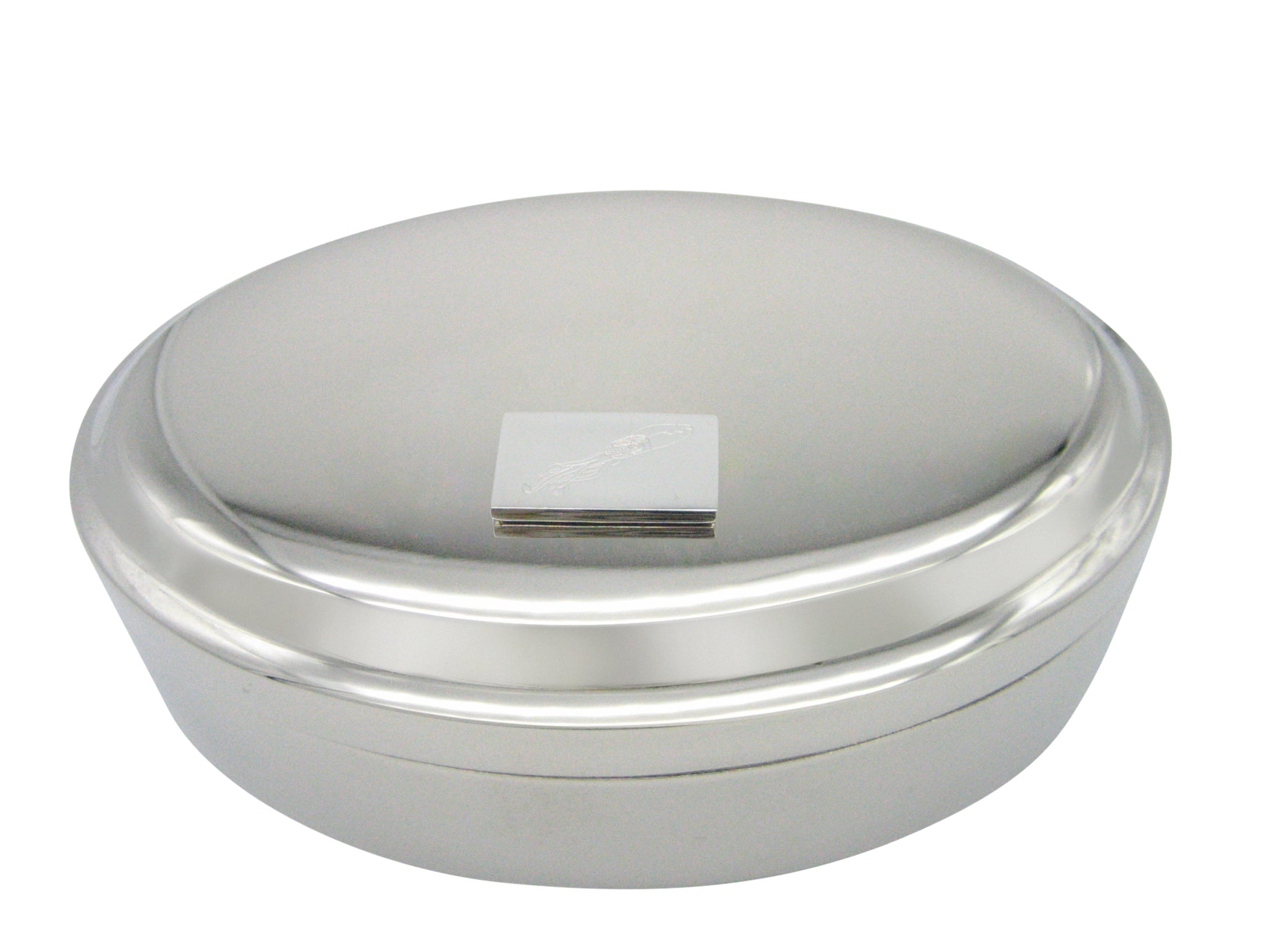 Silver Toned Etched Swimming Octopus Pendant Oval Trinket Jewelry Box