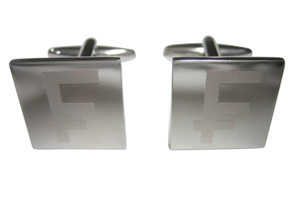 Silver Toned Etched Swiss Franc Currency Sign Cufflinks