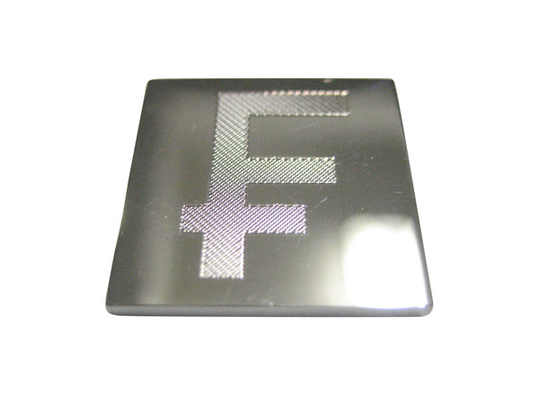 Silver Toned Etched Swiss Franc Currency Sign Magnet