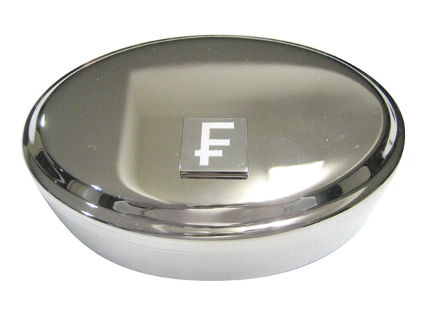 Silver Toned Etched Swiss Franc Currency Sign Oval Trinket Jewelry Box