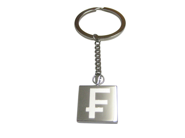 Silver Toned Etched Swiss Franc Currency Sign Pendant Keychain