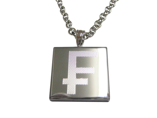 Silver Toned Etched Swiss Franc Currency Sign Pendant Necklace