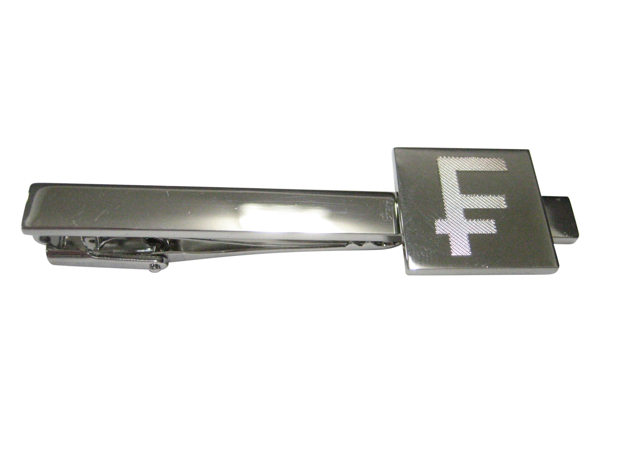 Silver Toned Etched Swiss Franc Currency Sign Tie Clip