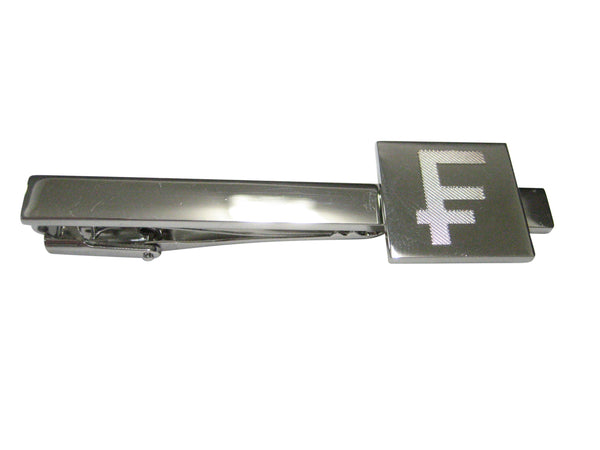 Silver Toned Etched Swiss Franc Currency Sign Tie Clip
