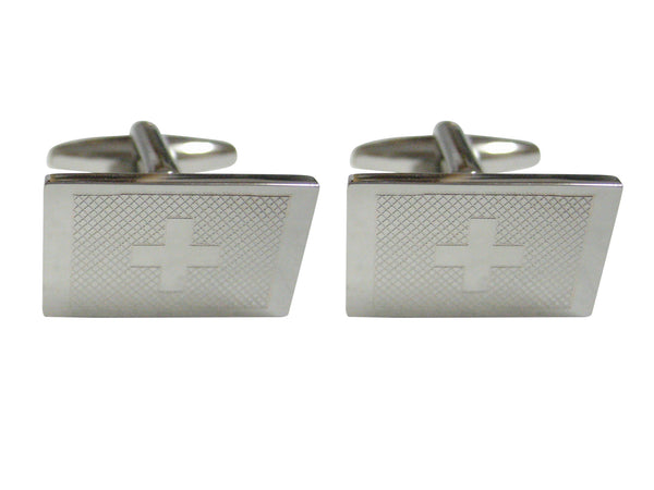 Silver Toned Etched Switzerland Flag Cufflinks