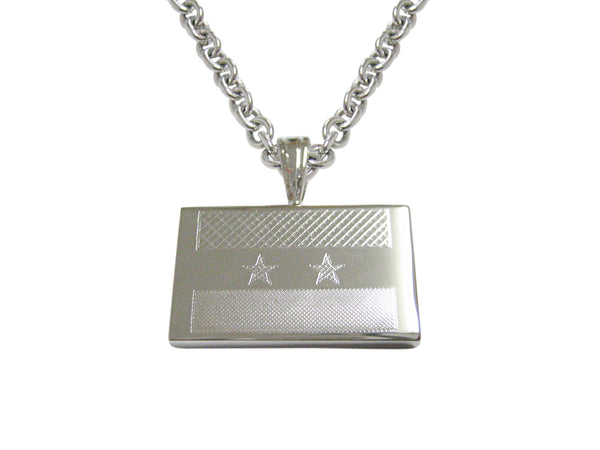 Silver Toned Etched Syria Flag Pendant Necklace
