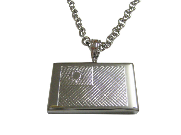 Silver Toned Etched Taiwan Flag Pendant Necklace