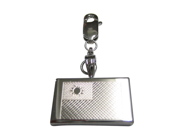 Silver Toned Etched Taiwan Flag Pendant Zipper Pull Charm