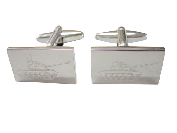 Silver Toned Etched Tank Cufflinks