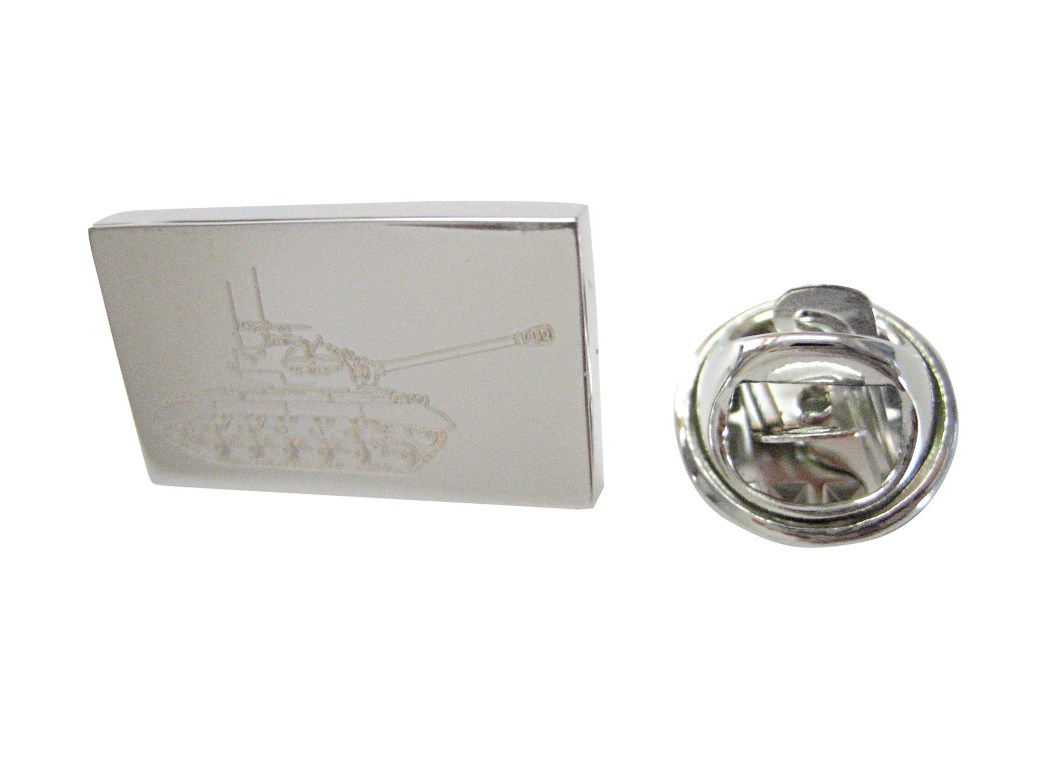 Silver Toned Etched Tank Lapel Pin