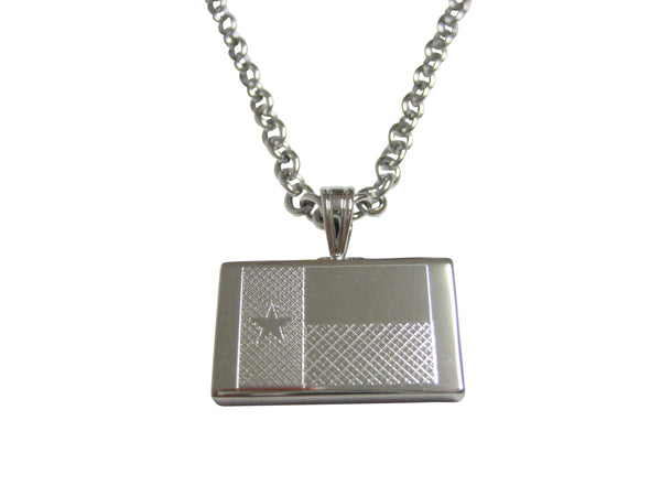 Silver Toned Etched Texas State Flag Pendant Necklace