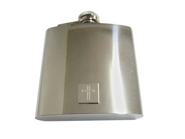 Silver Toned Etched Thick Religious Cross 6 Oz. Stainless Steel Flask