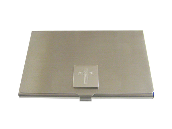 Silver Toned Etched Thick Religious Cross Business Card Holder
