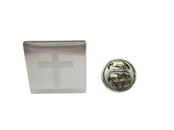 Silver Toned Etched Thick Religious Cross Lapel Pin