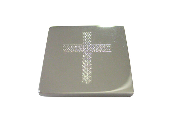 Silver Toned Etched Thick Religious Cross Magnet