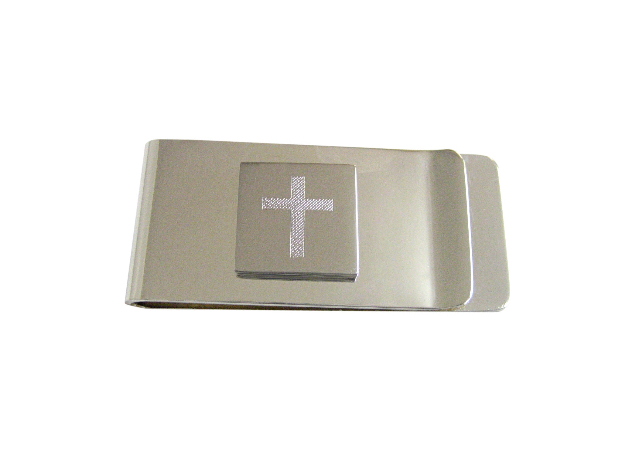 Silver Toned Etched Thick Religious Cross Money Clip