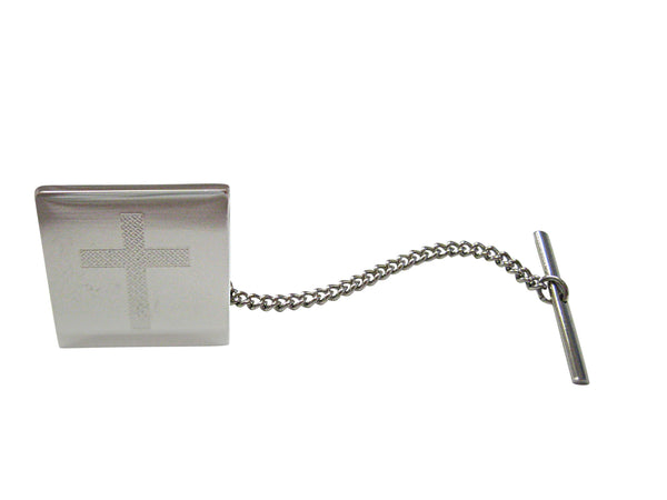 Silver Toned Etched Thick Religious Cross Tie Tack