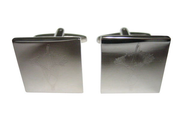 Silver Toned Etched Titan Arum Corpse Flower Carnivorous Plant Cufflinks