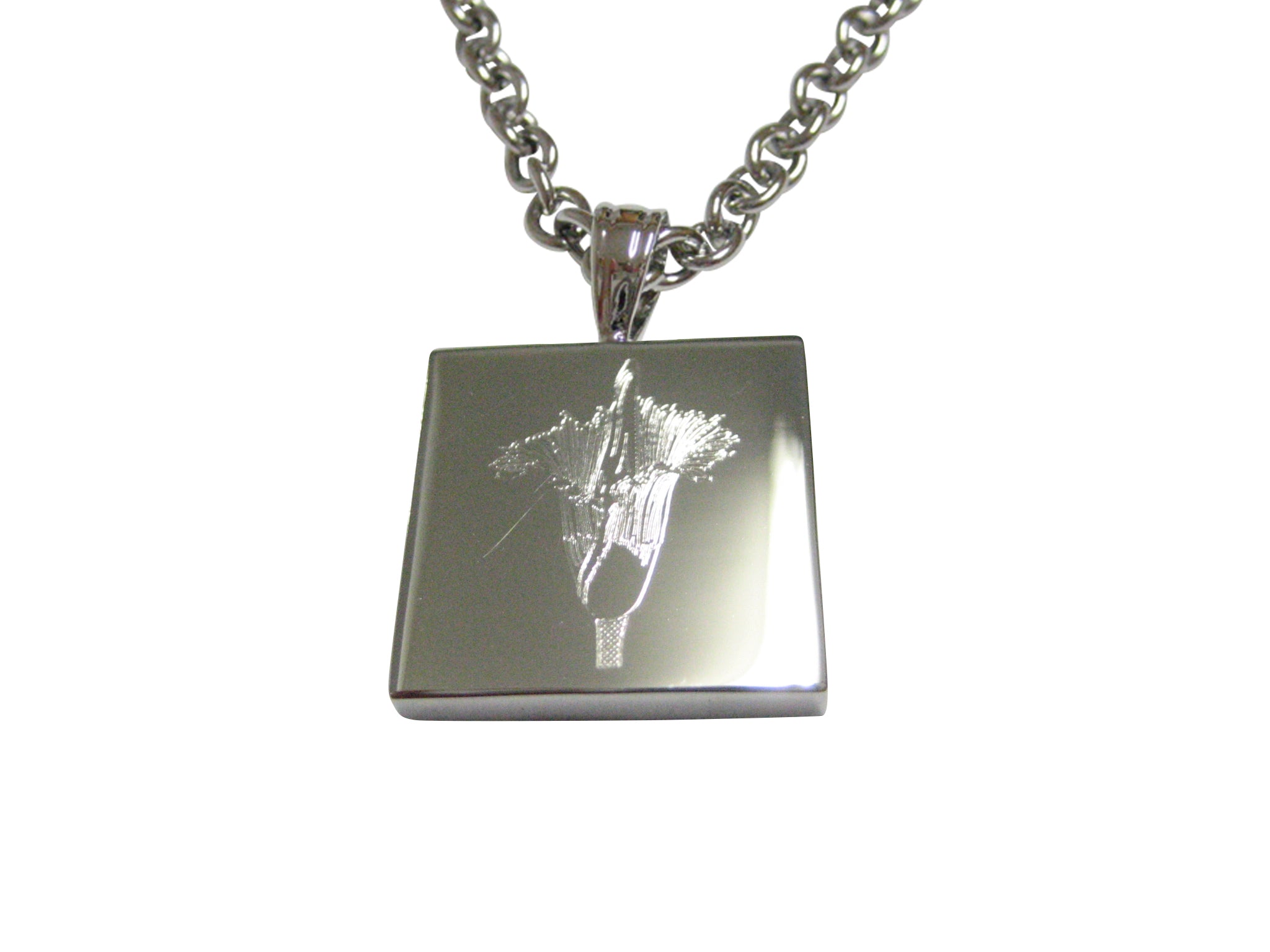 Silver Toned Etched Titan Arum Corpse Flower Carnivorous Plant Pendant Necklace