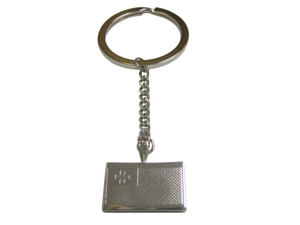Silver Toned Etched Tonga Flag Pendant Keychain