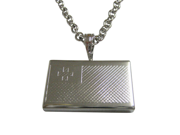 Silver Toned Etched Tonga Flag Pendant Necklace