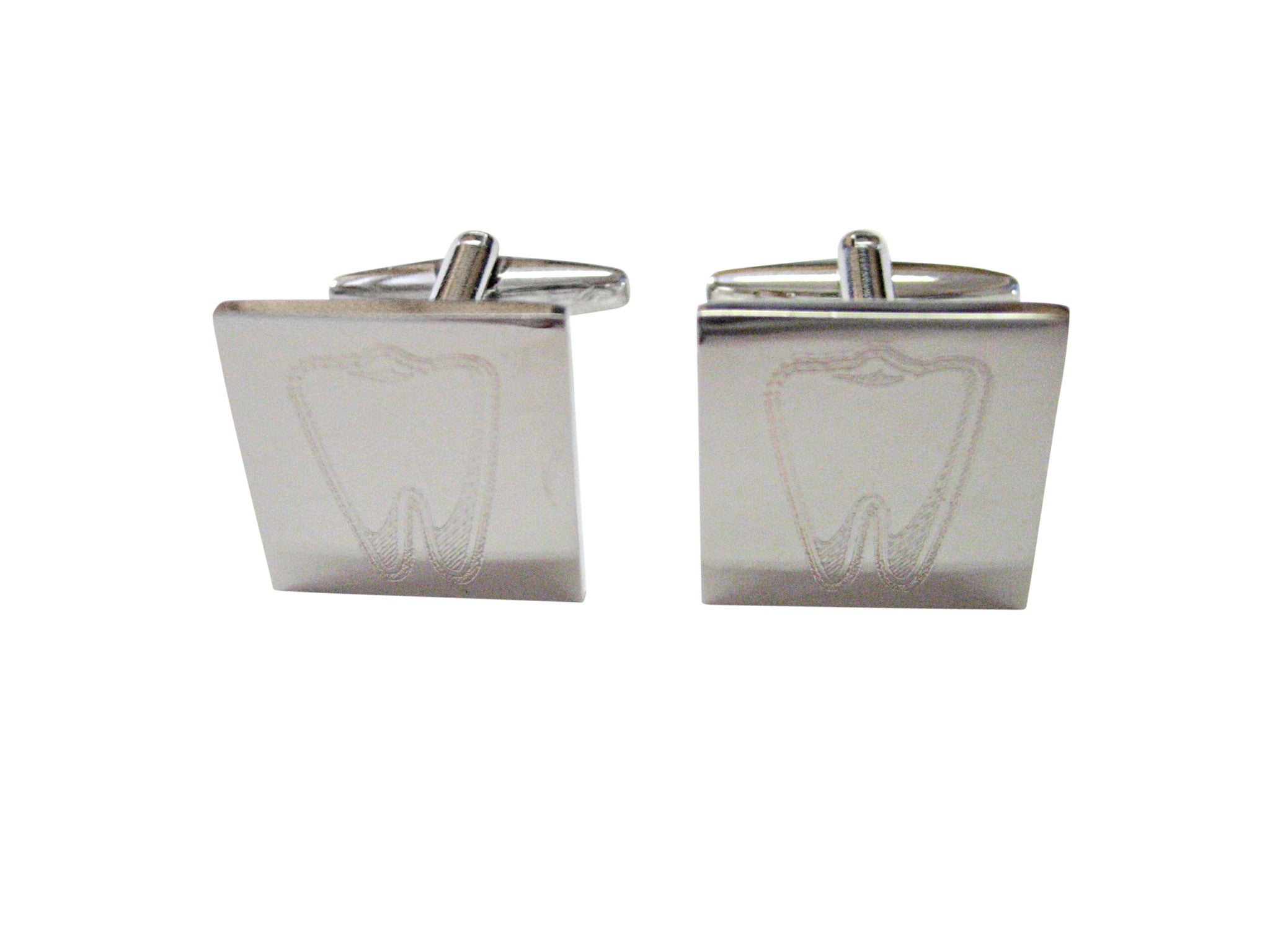 Silver Toned Etched Tooth Cufflinks