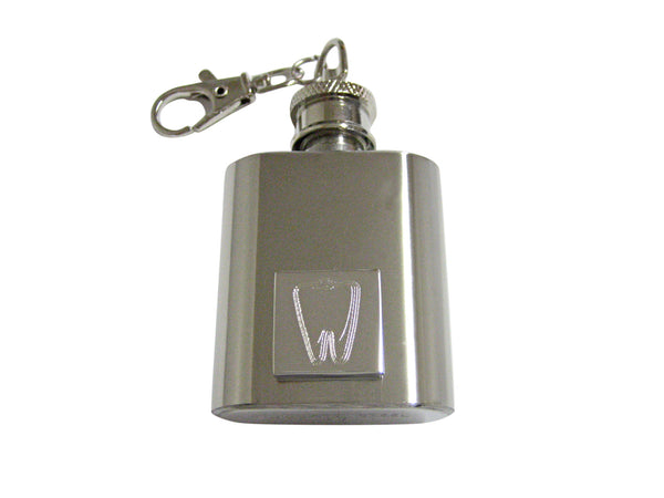 Silver Toned Etched Tooth 1 Oz. Stainless Steel Key Chain Flask