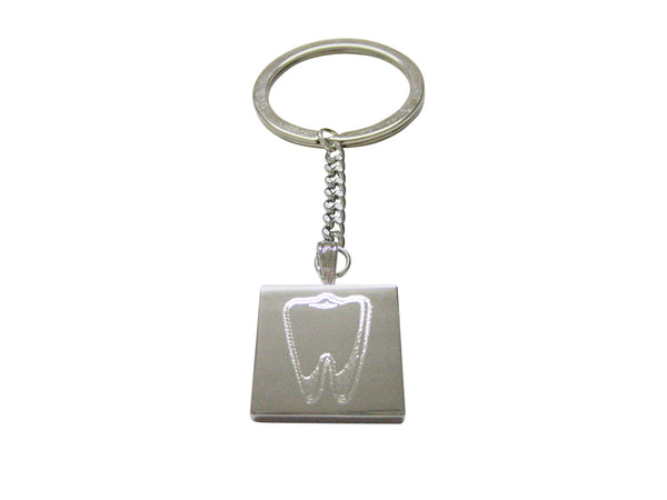 Silver Toned Etched Tooth Keychain