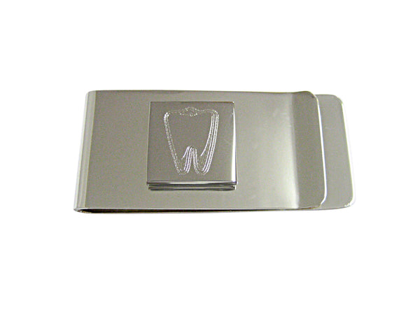 Silver Toned Etched Tooth Money Clip