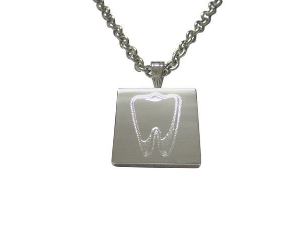 Silver Toned Etched Tooth Necklace