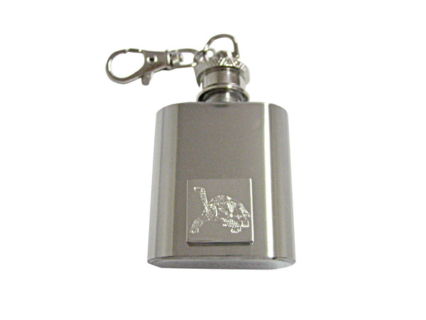 Silver Toned Etched Tortoise 1 Oz. Stainless Steel Key Chain Flask