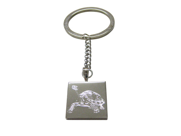 Silver Toned Etched Tortoise Keychain