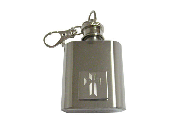 Silver Toned Etched Triple Cross 1 Oz. Stainless Steel Key Chain Flask